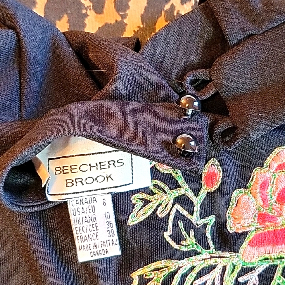 Vintage Black Mandarin-Inspired Sheath Dress, Pink/Orange Floral Embroidery, 8 - Picture 16 of 16